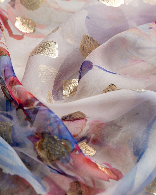 Italian Lurex Chiffon Floral Fabric - Polyester - Sharqiya - الشرقية