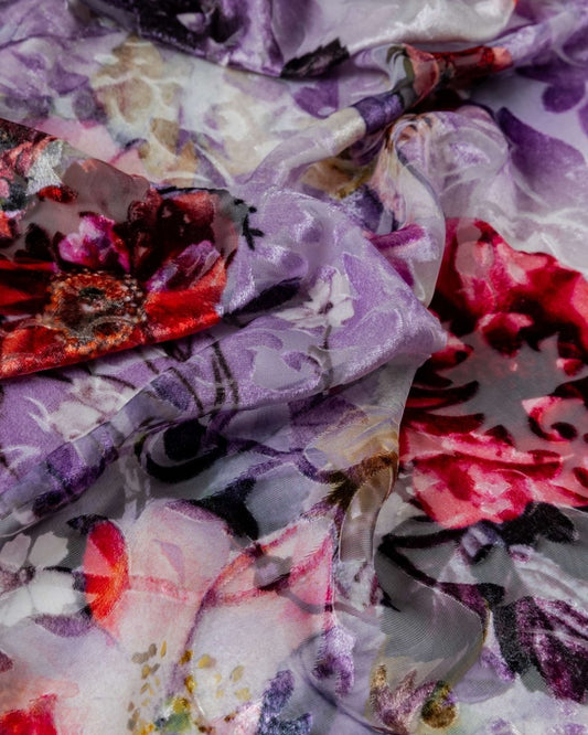 Silk Chiffon Floral Fabric - Velvet - Sharqiya - الشرقية