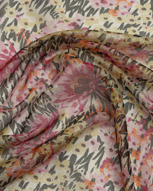 Silk Lurex Floral Fabric - Pure Silk, Chiffon - Sharqiya - الشرقية