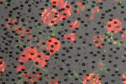 Natural Silk Organza Jacquard With Polka Dots And Floral Patterns In Black With Semi-Lustrous Lurex