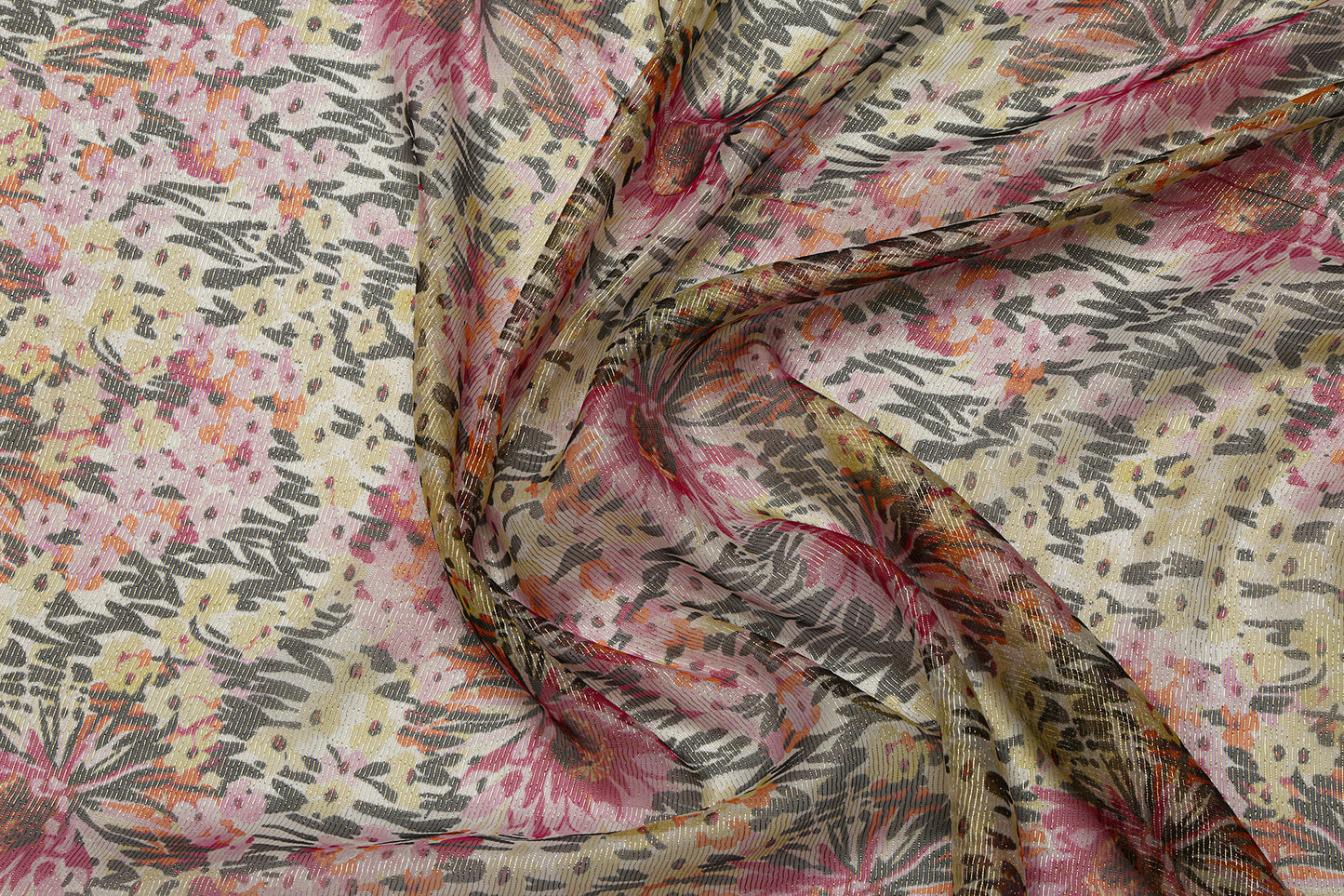 Dior Natural Printed Silk Chiffon With Gold Striped Jacquard Lurex