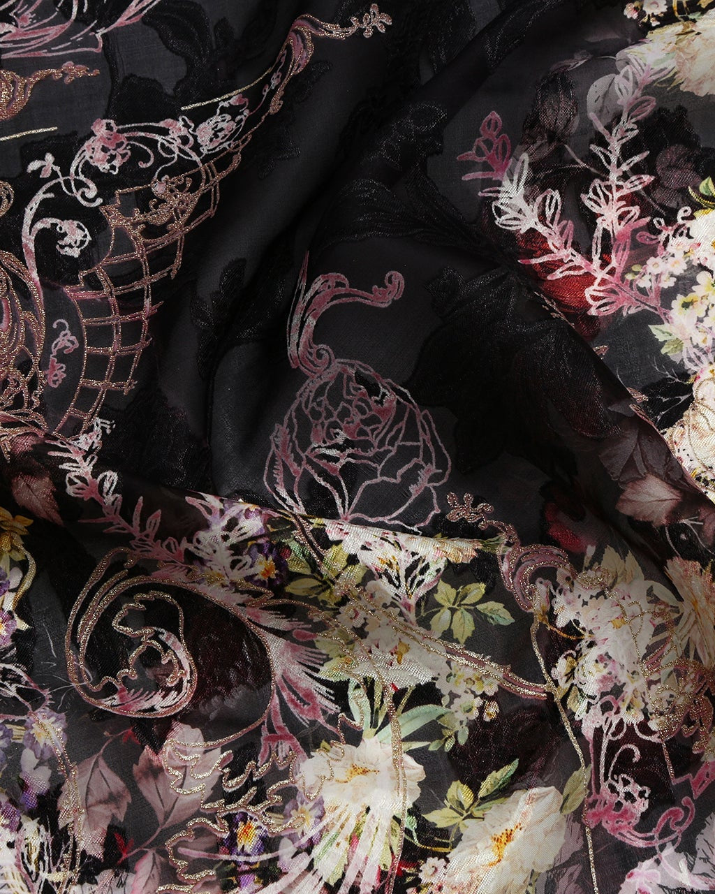 Korean Silk Jacquard Floral Fabric