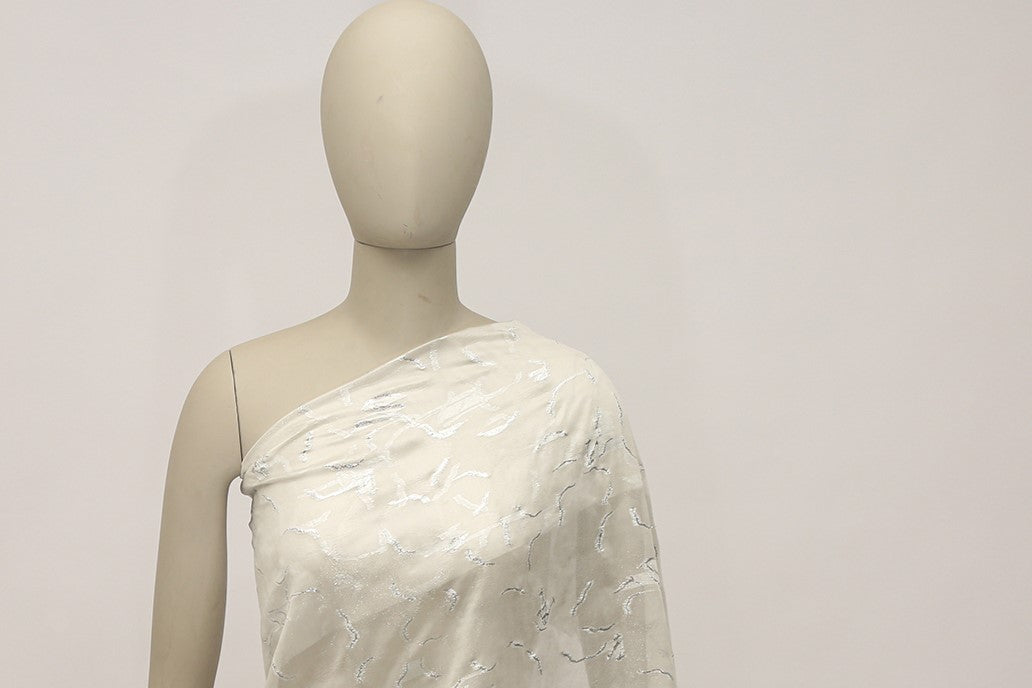 Natural Silk Chiffon With Silver Jacquard Lurex Thread.