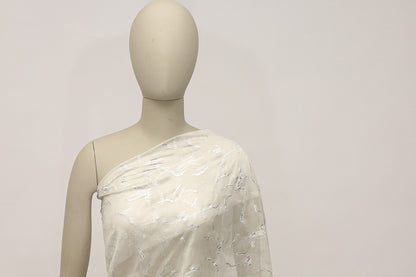 Natural Silk Chiffon With Silver Jacquard Lurex Thread.