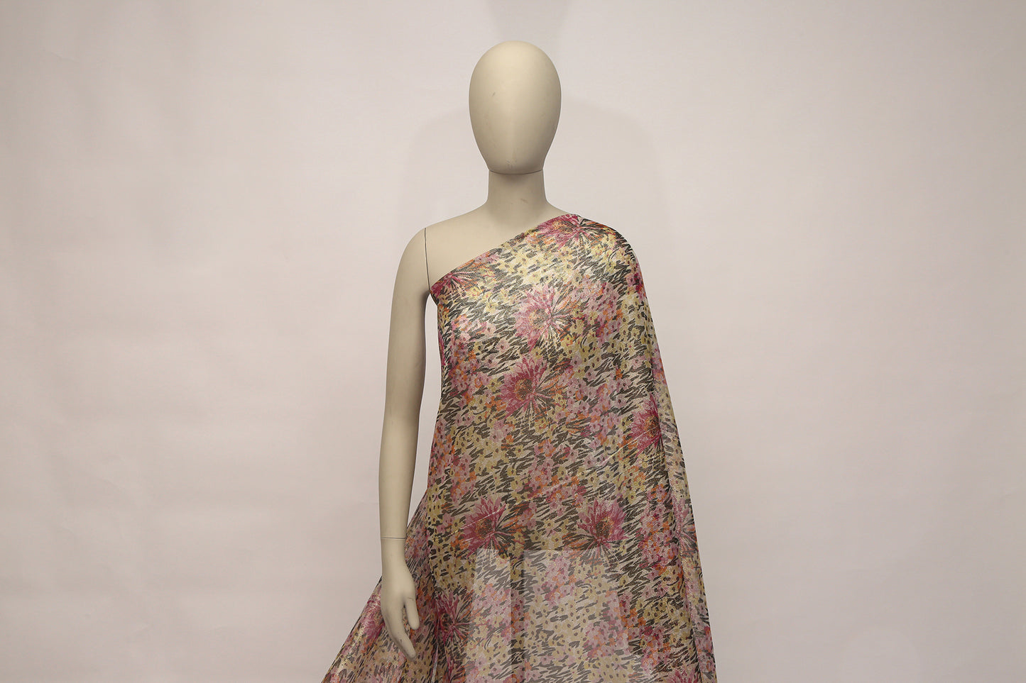 Dior Natural Printed Silk Chiffon With Gold Striped Jacquard Lurex