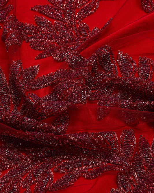 Beaded Silk Satin Beaded Fabric - Polyester, Tulle