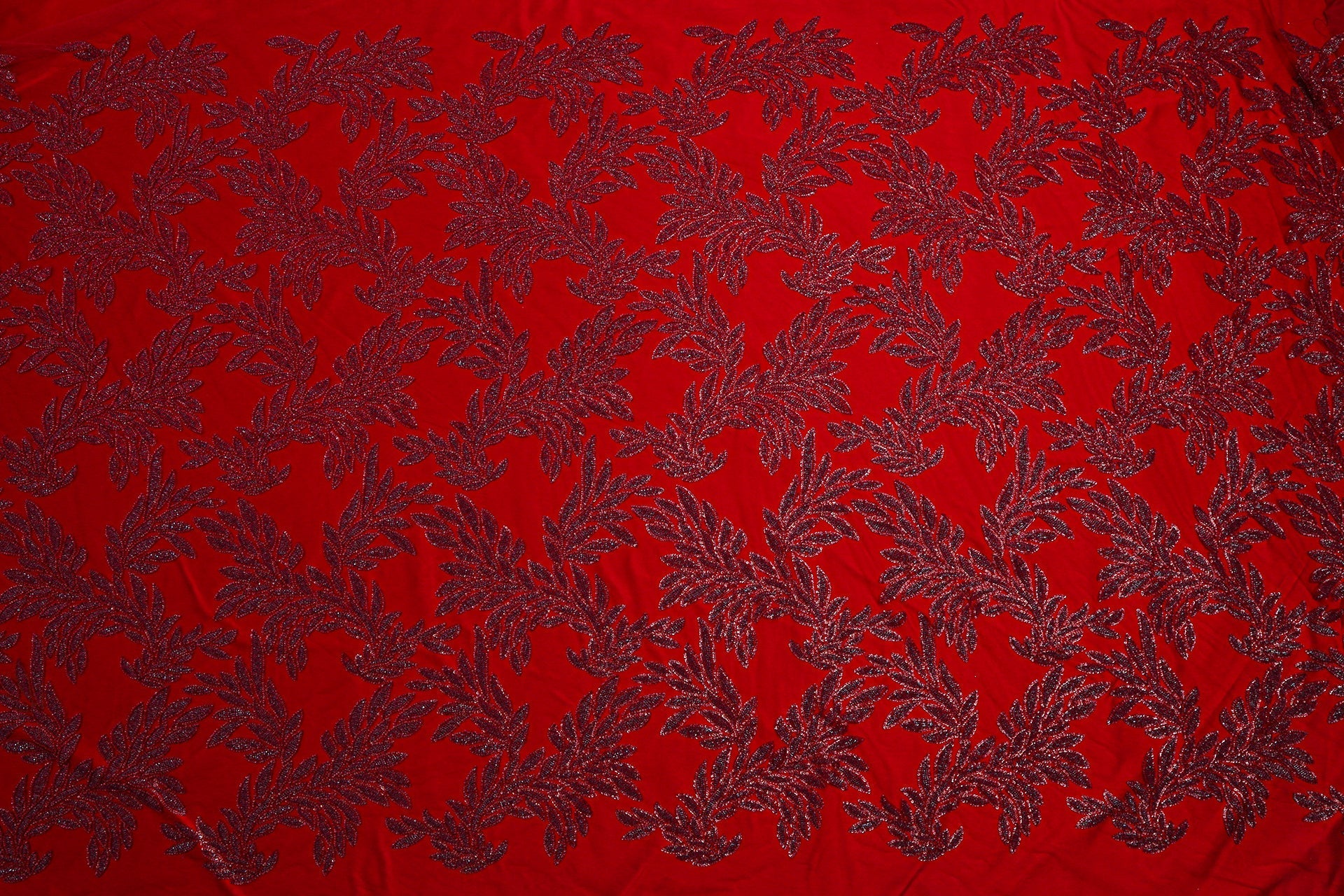 Beaded Silk Satin Beaded Fabric