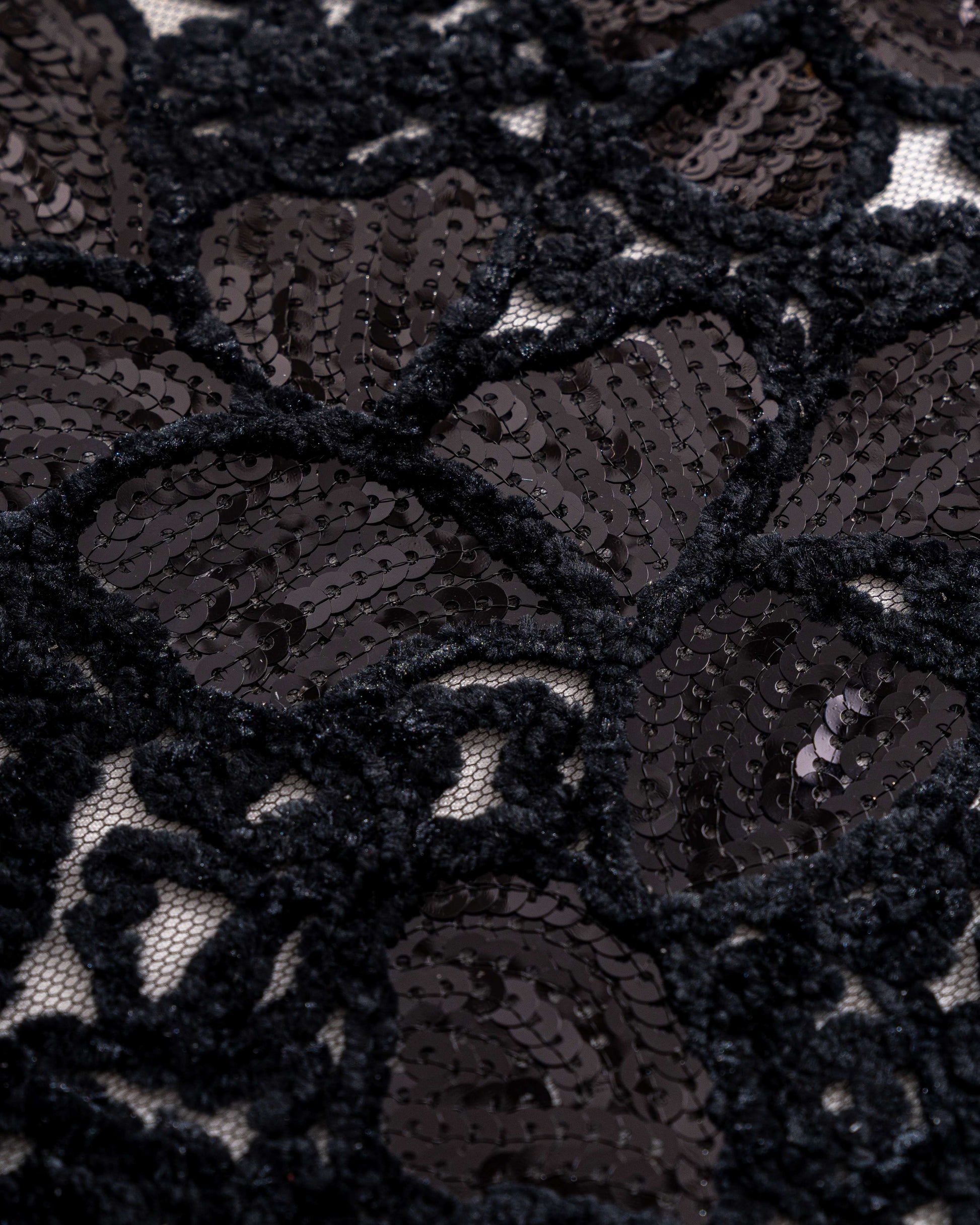 Velvet embroidered tulle with sequins