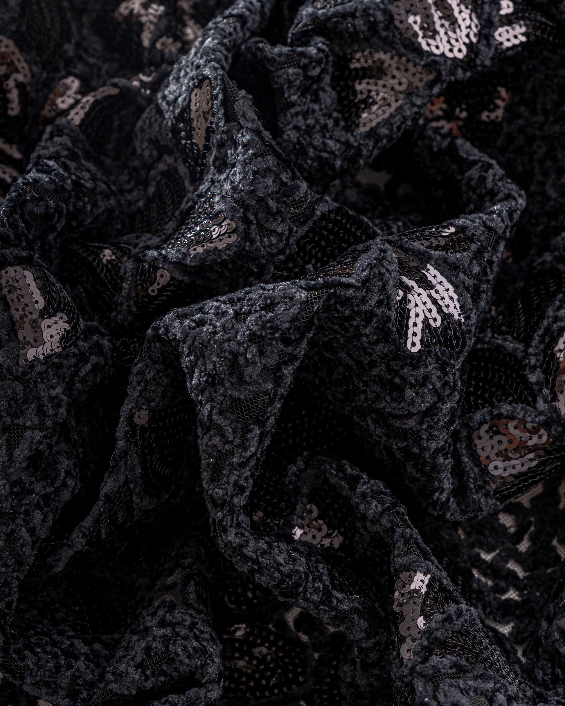 Velvet embroidered tulle with sequins