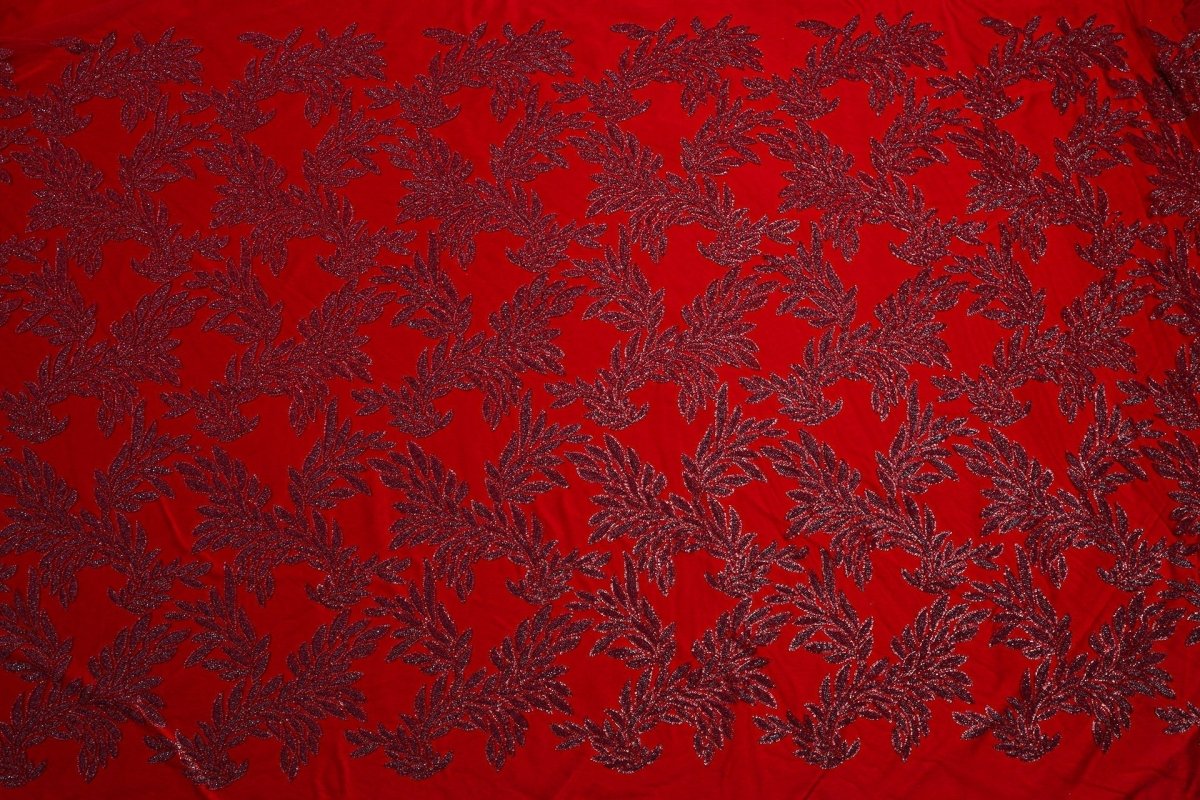 Beaded Silk Satin Beaded Fabric - Polyester, Tulle - Sharqiya - الشرقية