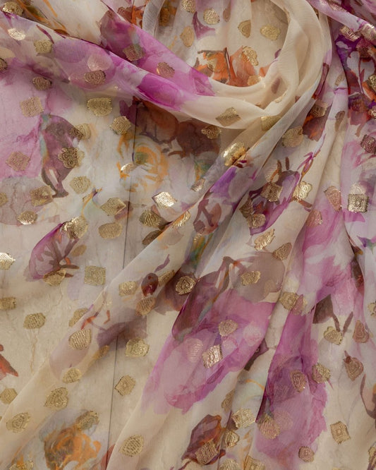Italian Lurex Chiffon Floral Fabric - Polyester - Sharqiya - الشرقية