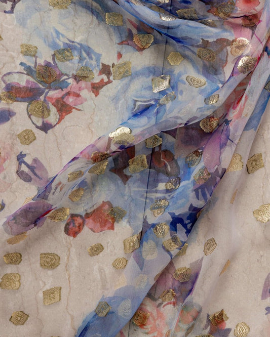 Italian Lurex Chiffon Floral Fabric - Polyester - Sharqiya - الشرقية
