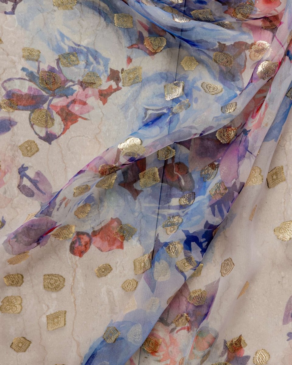 Italian Lurex Chiffon Floral Fabric - Polyester - Sharqiya - الشرقية