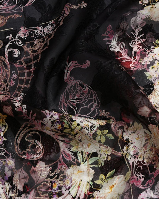 Korean Silk Jacquard Floral Fabric - Organza - Sharqiya - الشرقية