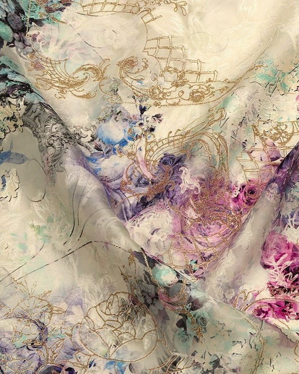 Korean Silk Jacquard Floral Fabric - Pure Silk, Organza - Sharqiya - الشرقية