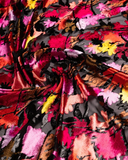 Silk Chiffon Floral Fabric - Velvet, Pure Silk - Sharqiya - الشرقية