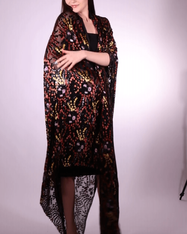 Silk Chiffon Floral Fabric - Velvet, Pure Silk - Sharqiya - الشرقية