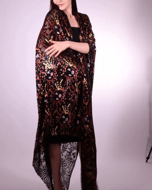 Silk Chiffon Floral Fabric - Velvet, Pure Silk - Sharqiya - الشرقية
