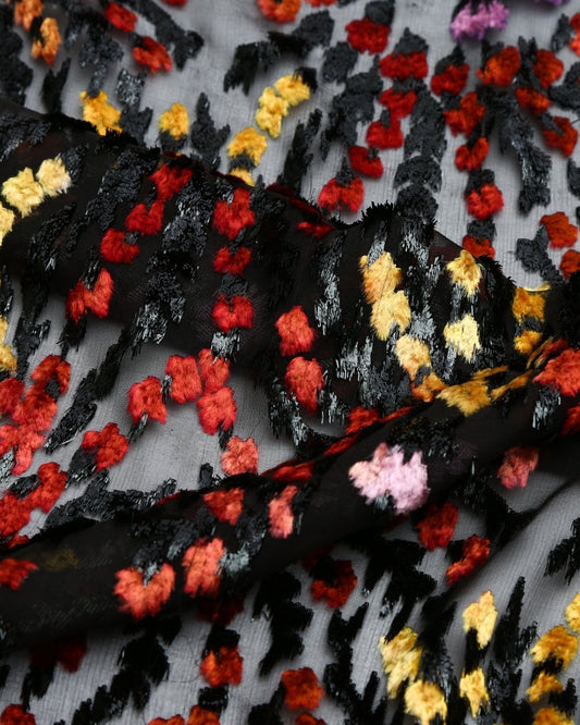 Silk Chiffon Floral Fabric - Velvet, Pure Silk - Sharqiya - الشرقية