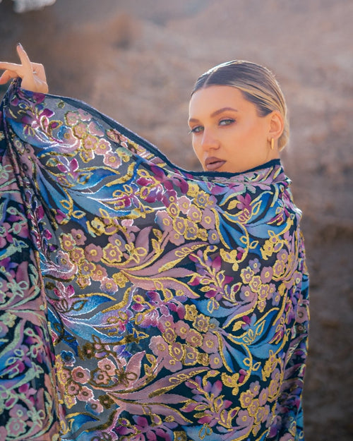 Silk Chiffon Floral Fabric - Velvet, Pure Silk - Sharqiya - الشرقية