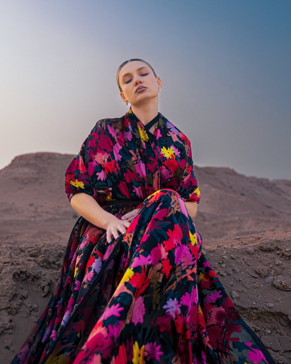 Silk Chiffon Floral Fabric - Velvet, Pure Silk - Sharqiya - الشرقية