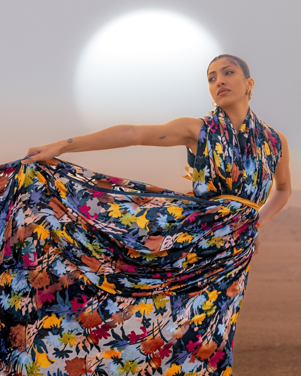 Silk Chiffon Floral Fabric - Velvet, Pure Silk - Sharqiya - الشرقية