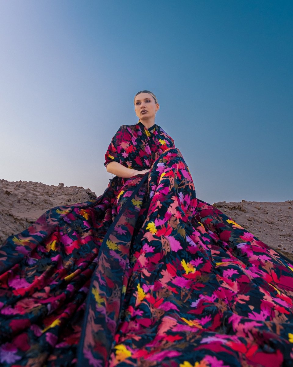 Silk Chiffon Floral Fabric - Velvet, Pure Silk - Sharqiya - الشرقية