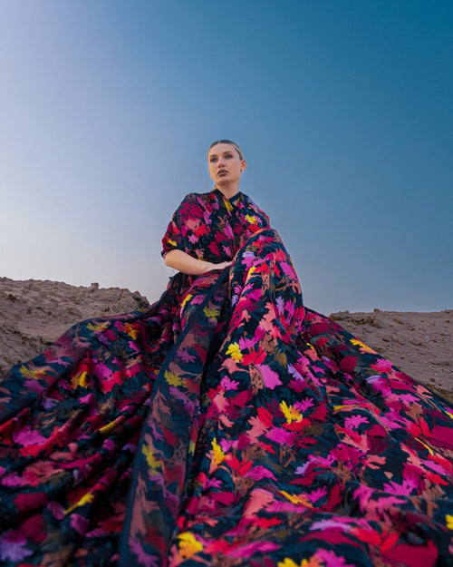 Silk Chiffon Floral Fabric - Velvet, Pure Silk - Sharqiya - الشرقية