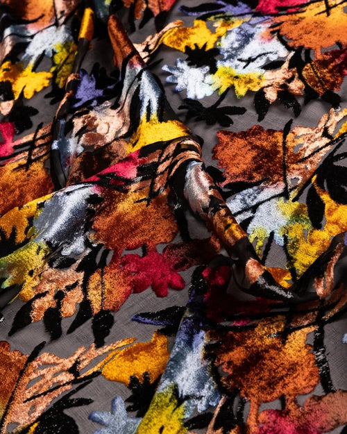 Silk Chiffon Floral Fabric - Velvet, Pure Silk - Sharqiya - الشرقية