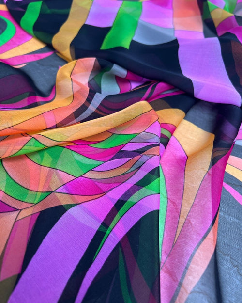 Silk Chiffon Geometric Fabric - Pure Silk - Sharqiya - الشرقية