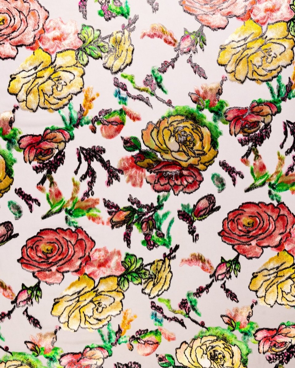 Silk Cotton Floral Fabric - Velvet, Pure Silk, Chiffon - Sharqiya - الشرقية