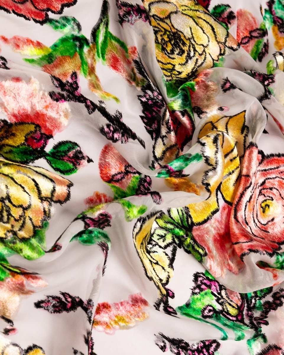 Silk Cotton Floral Fabric - Velvet, Pure Silk, Chiffon - Sharqiya - الشرقية