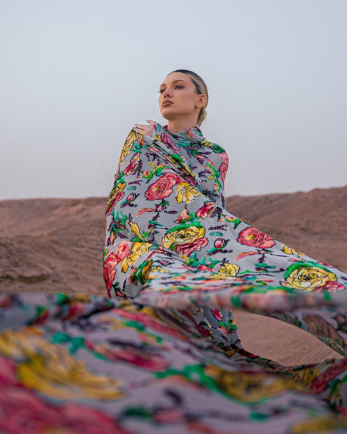 Silk Cotton Floral Fabric - Velvet, Pure Silk, Chiffon - Sharqiya - الشرقية