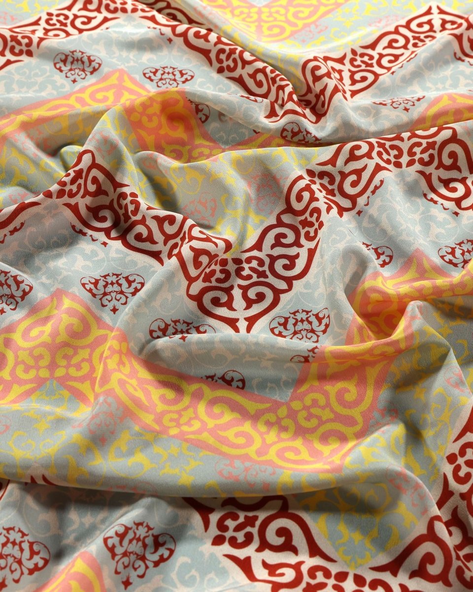 Silk Crepe Geometric Fabric - Pure Silk - Sharqiya - الشرقية
