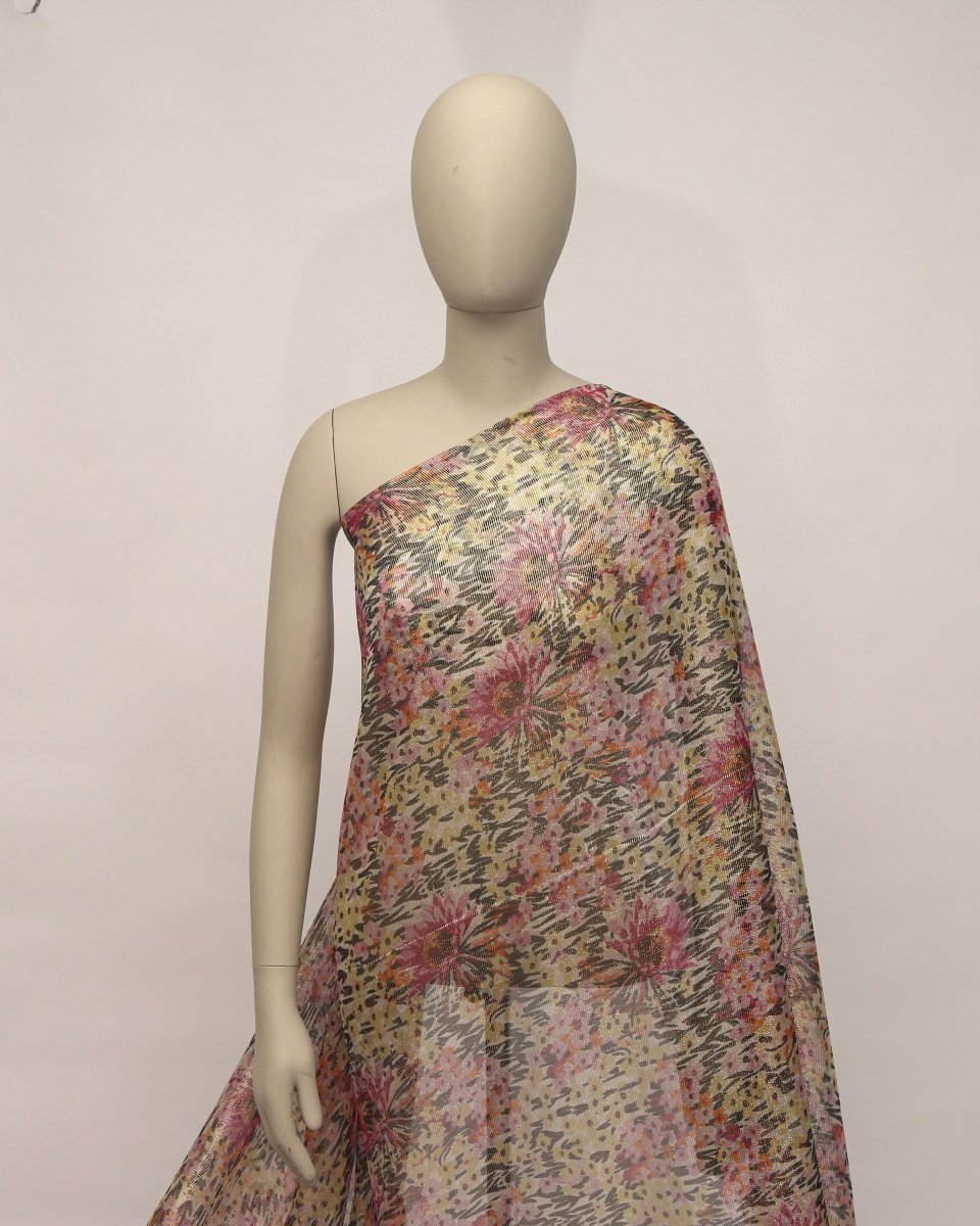 Silk Lurex Floral Fabric - Pure Silk, Chiffon - Sharqiya - الشرقية