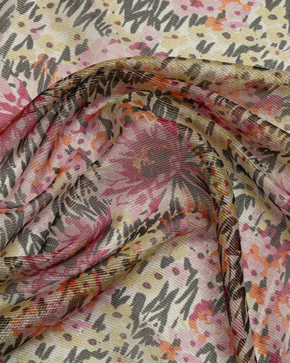 Silk Lurex Floral Fabric - Pure Silk, Chiffon - Sharqiya - الشرقية