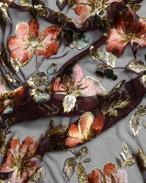 Silk Lurex Floral Fabric - Velvet, Pure Silk, Chiffon - Sharqiya - الشرقية