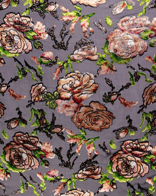 Silk Lurex Floral Fabric - Velvet, Pure Silk, Chiffon - Sharqiya - الشرقية