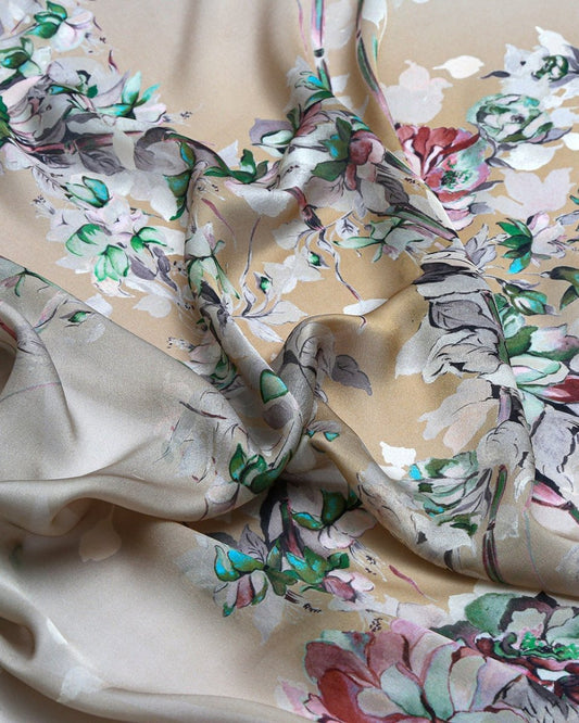 Silk Satin Floral Fabric - Pure Silk - Sharqiya - الشرقية