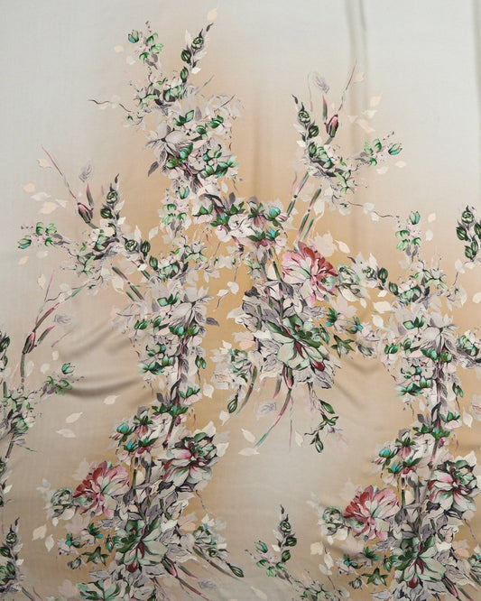 Silk Satin Floral Fabric - Pure Silk - Sharqiya - الشرقية