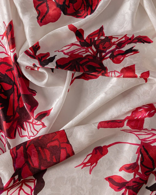 Silk Satin Floral Fabric - Pure Silk - Sharqiya - الشرقية