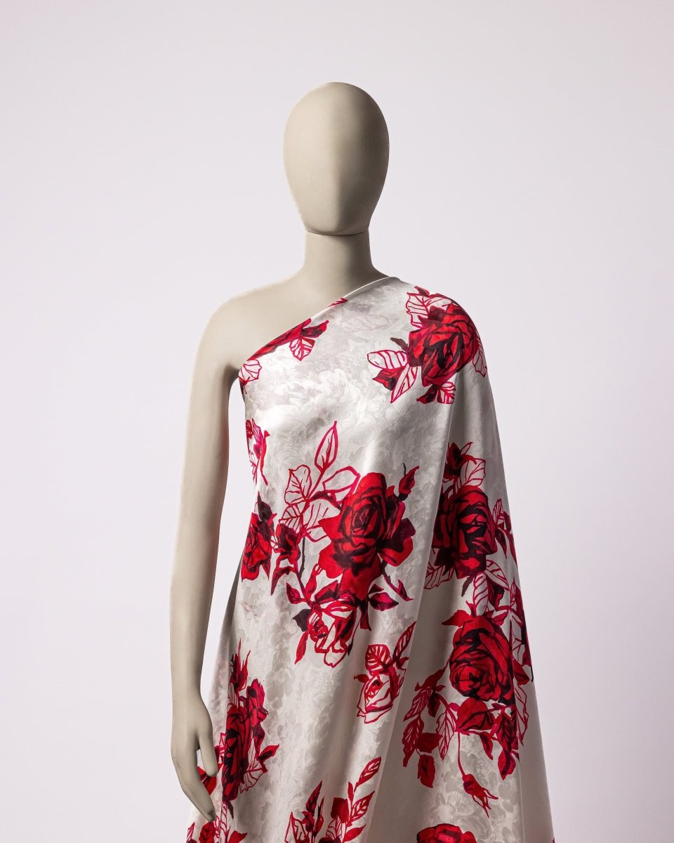 Silk Satin Floral Fabric - Pure Silk - Sharqiya - الشرقية
