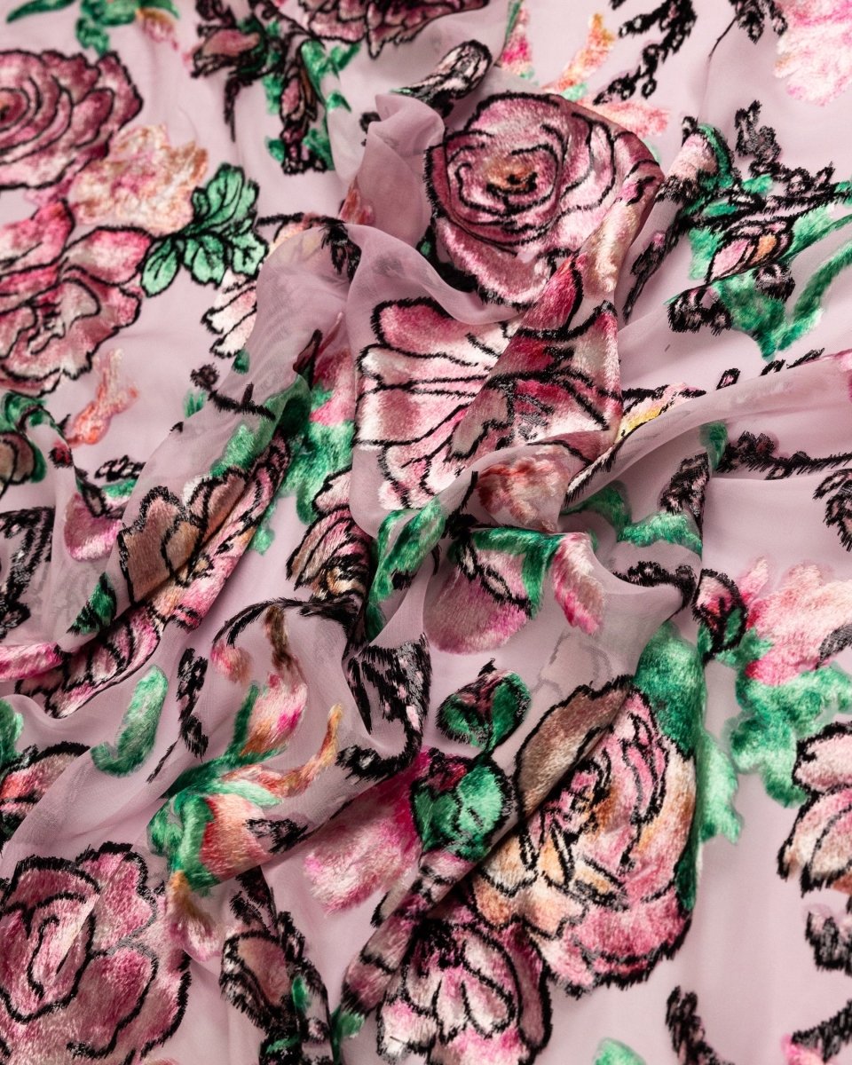 Taiwan Silk Chiffon Floral Lace - Velvet, Pure Silk - Sharqiya - الشرقية