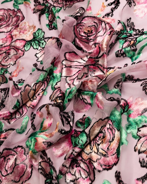 Taiwan Silk Chiffon Floral Lace - Velvet, Pure Silk - Sharqiya - الشرقية